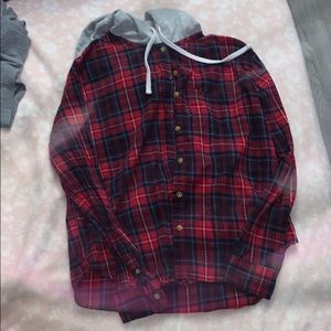 flannel sweater with hood. worn once.